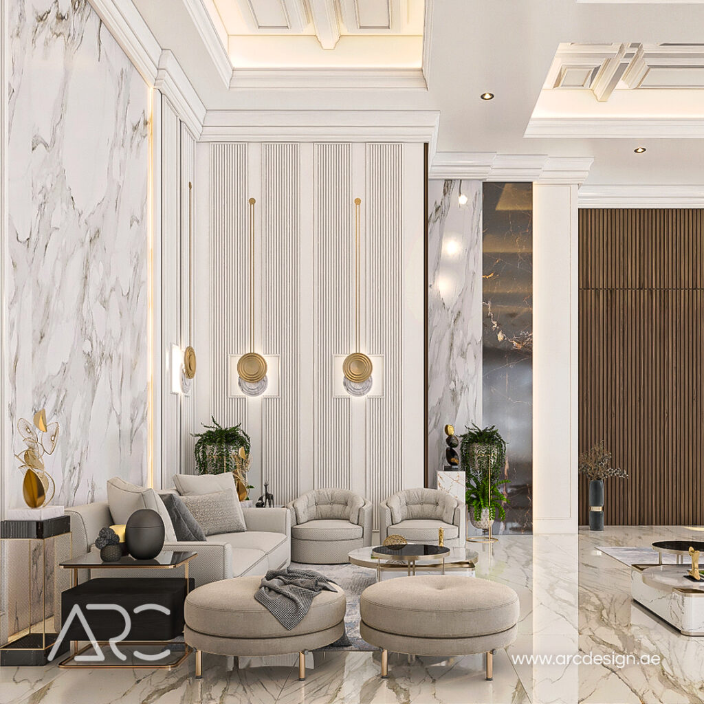 Luxury villa interior design UAE with marble and bespoke joinery